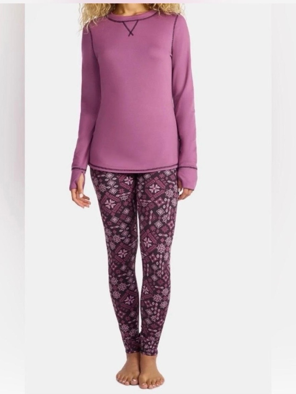 Cuddl Duds Purple Long-Sleeve Thermal Top & Printed Legging Set
